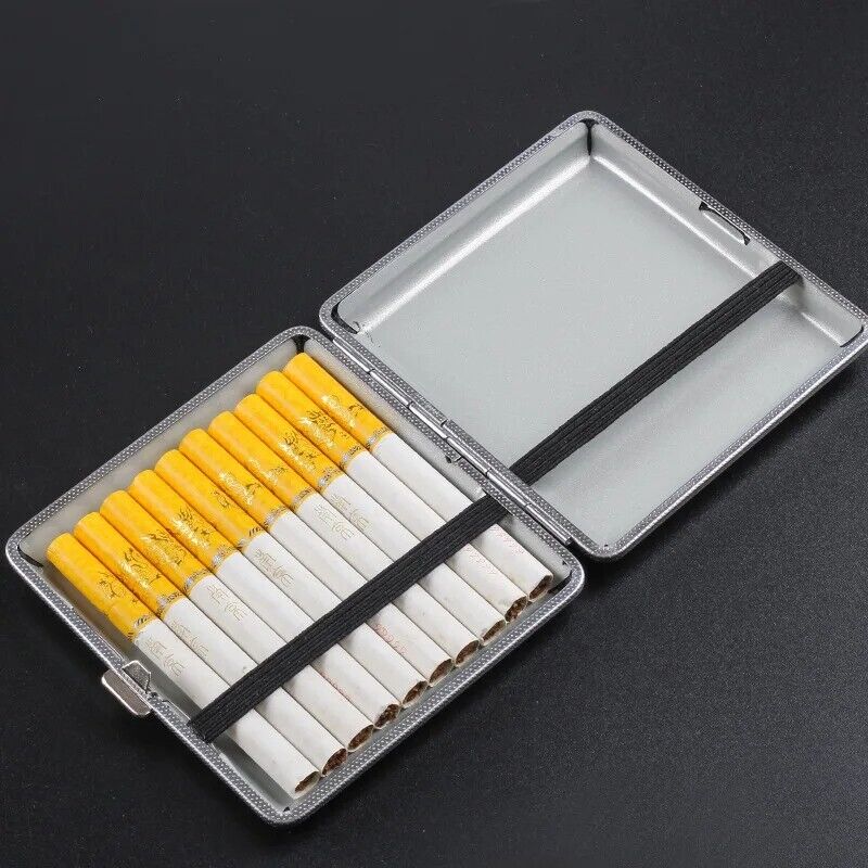 Cigarettes Box Metal Leather Cigars Cases Smoking Accessories Storage 99x94x19mm