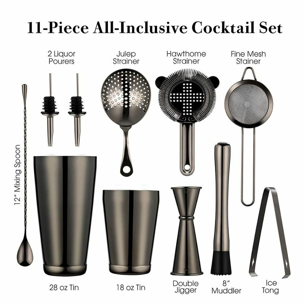 11Piece Cocktail Shakers Bar Sets Stainless Steel Bartender Tool Wine Mixer Kits