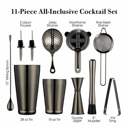 11Piece Cocktail Shakers Bar Sets Stainless Steel Bartender Tool Wine Mixer Kits