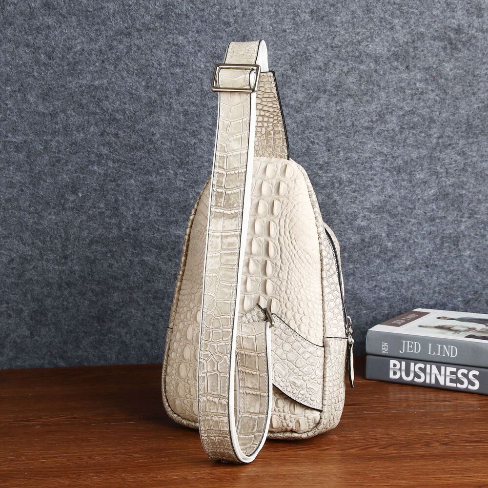 Real Leather Sling Backpack, Himalayan Crocodile embossed Women's Crossbody Bag