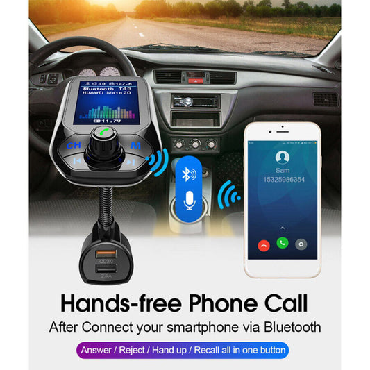 Wireless Car Bluetooth FM Transmitter Dual USB Charger Hands-Free Call 1.8 inch