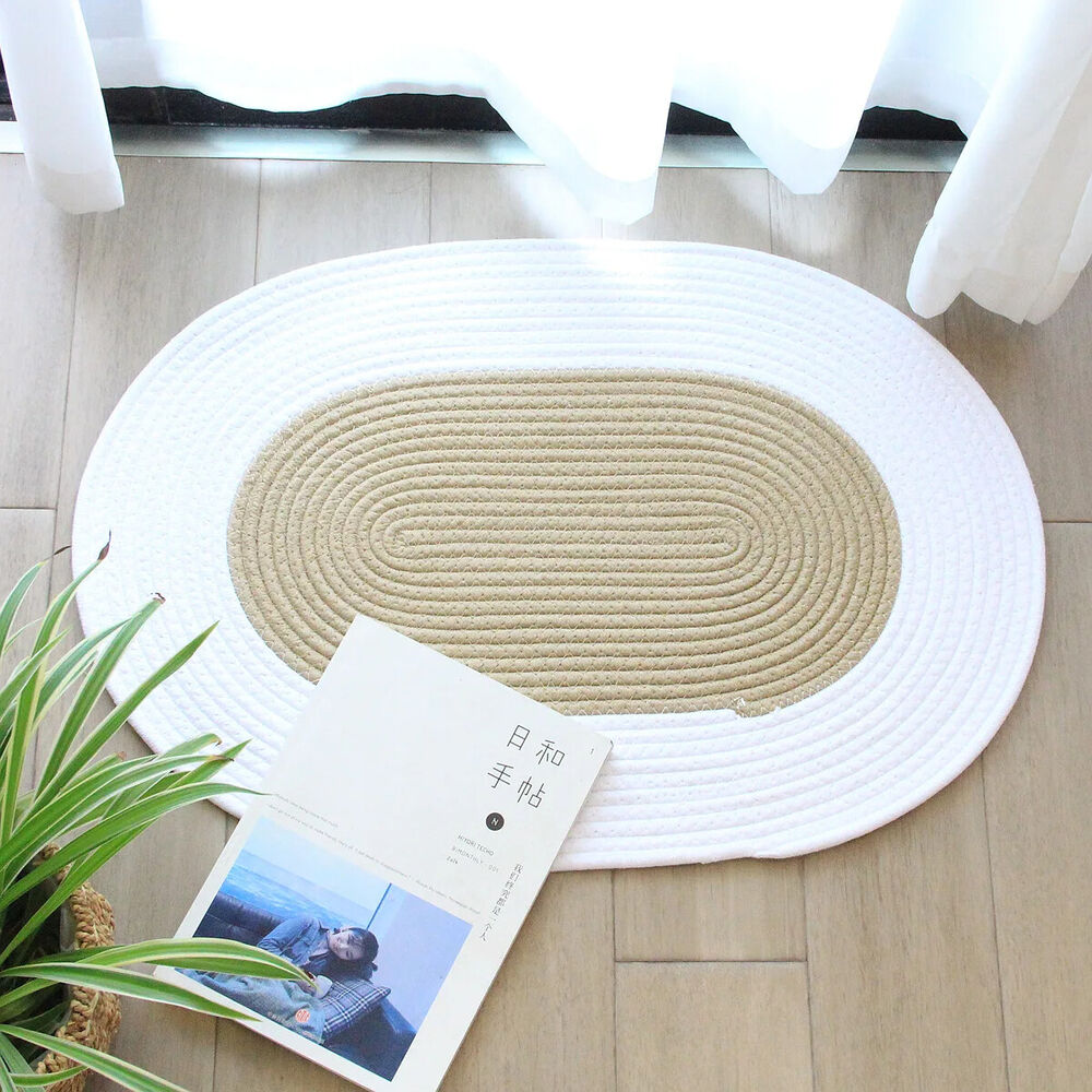Door Mat Woven Cotton Rope Non Slip Carpet Entrance Bedroom Bedside Rugs 65x45cm