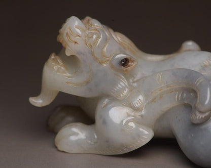 Chinese Antique Hetian Jade Carving Beast Statue Exquisite Unique Wonderful Art