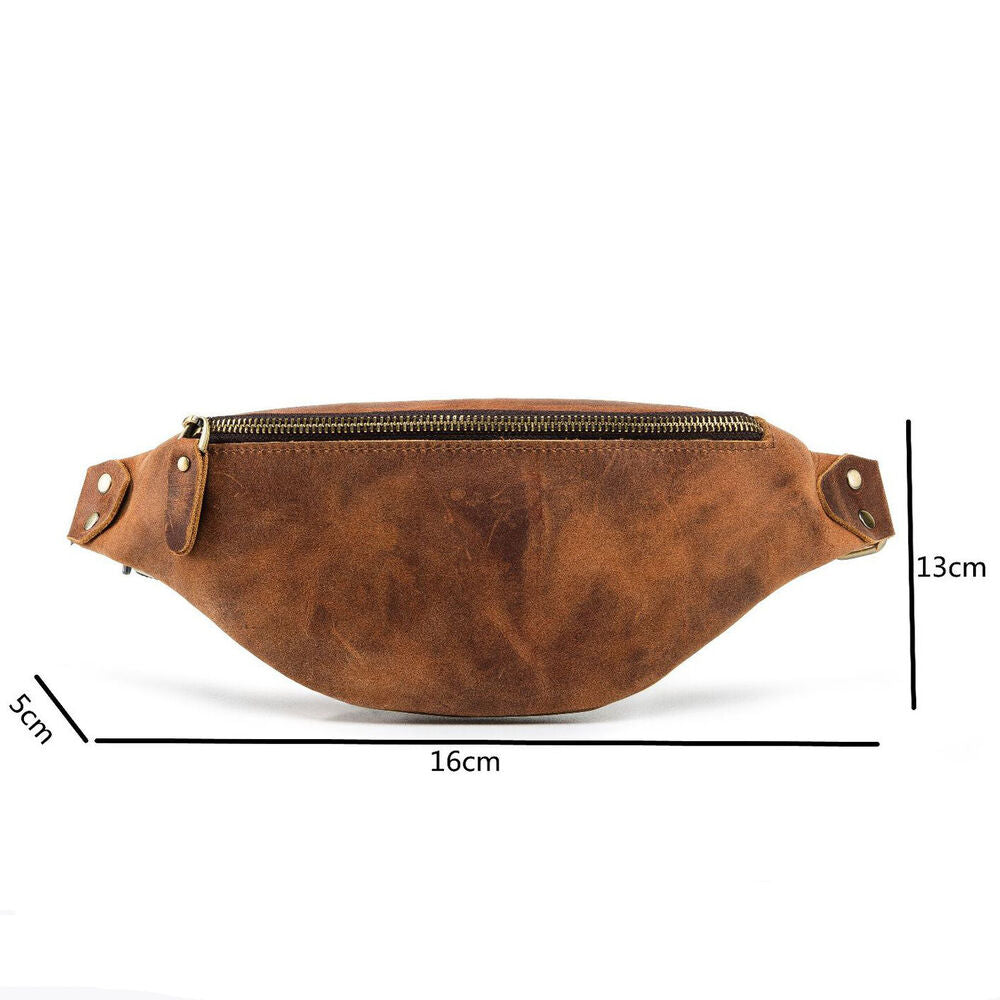 Motorcycle Outdoor Crazy Horse Leather Mens Waist Fanny Pack Crossbody Sling Bag