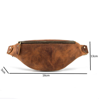 Motorcycle Outdoor Crazy Horse Leather Mens Waist Fanny Pack Crossbody Sling Bag