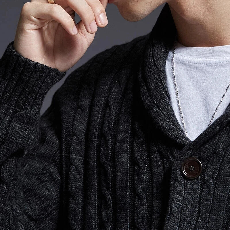 Men Knit Cardigan Sweater Coat Knitwear Thick Tops Streetwear