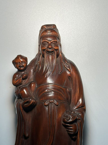 Vintage China Wooden Carved Three God Of Longevity Figure Statue Wood Sculpture