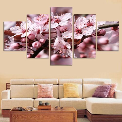 Pink Cherry Blossom Flower 5 Pcs Canvas Wall Art Painting Poster Home Decor