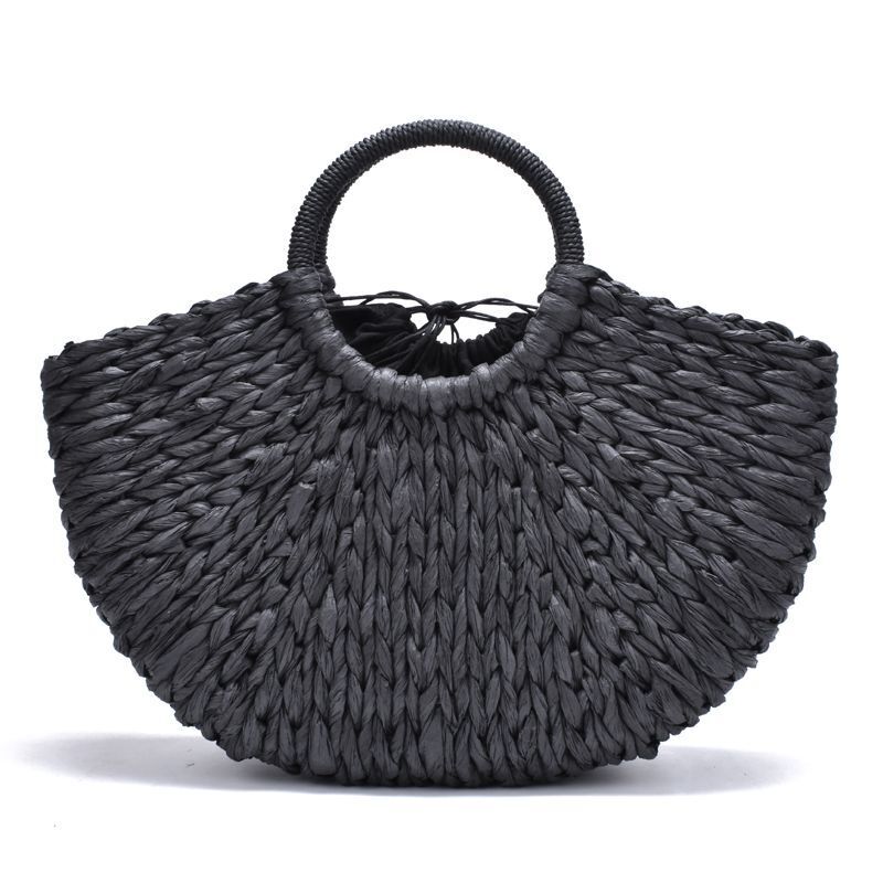 Handmade Bag Pompon Beach Weaving Paper Straw Bag Wrapped Moon Shaped Pouch 1 pc