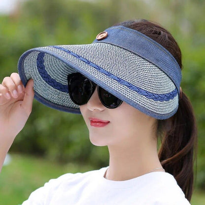 Women Large Brim Floppy Hat Wide Straw Button Caps Summer Beach Sun Visor Hats
