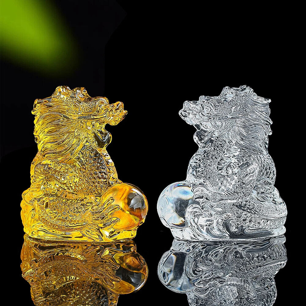 Chinese Zodiac Dragon Figurines Crystal Glass Miniatures Lucky Craft Decorations