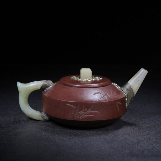 Chinese Yixing Zisha Clay Handmade Exquisite Teapot （周盘（镶玉） 底款：杨彭年）