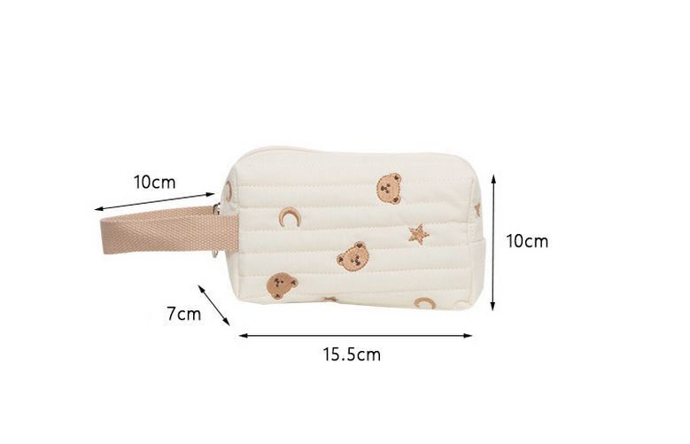 Embroidery Bear Makeup Bag Cotton Canvas Zipper Cosmetic Organizer Pouch Cases