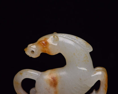 Chinese Natural Hetian Jade Carved Exquisite Horse Statue Collection Figurines