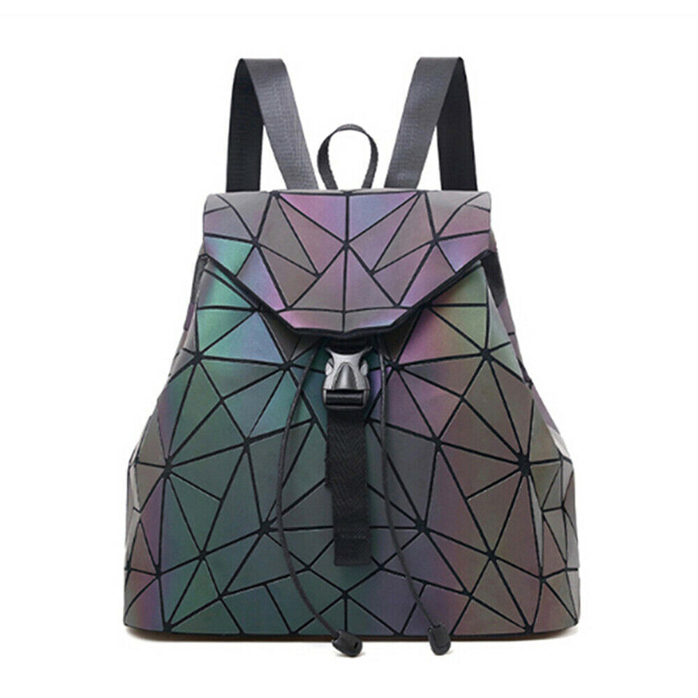 Luminous Backpack Leather Shiny Roomy Geometric Backpacks Diamond Lattice Purse
