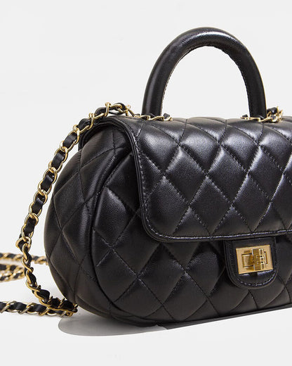 Quilted Lambskin Leather Small Flap Purse Tote Clutch Shoulder Bag w/ Gold Chain
