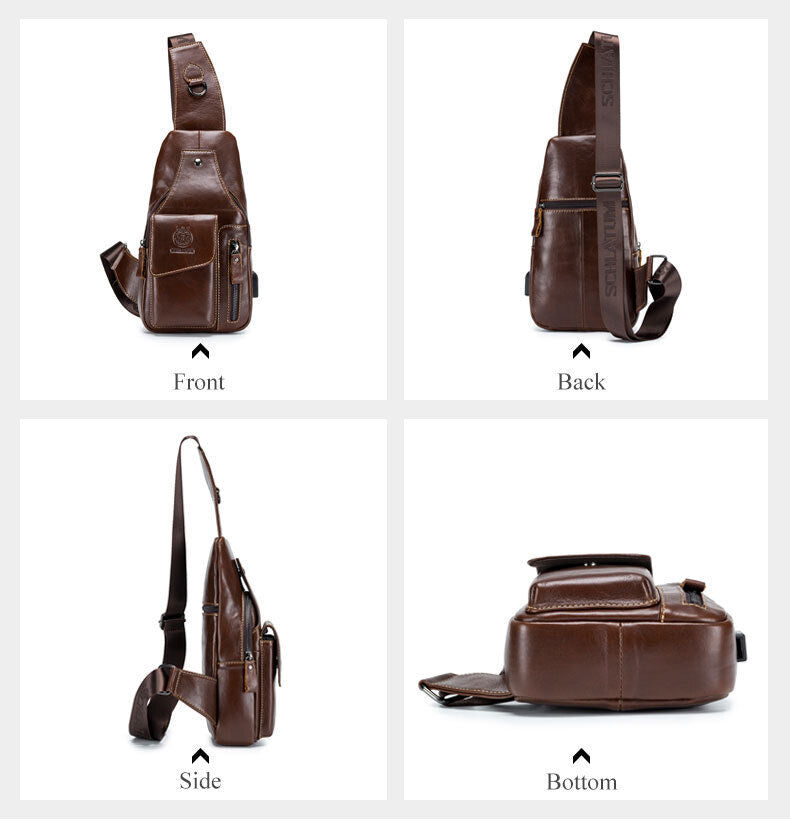 Men's Sling Backpack, 100% Genuine Leather Chest bag Crossbody Bag Shoulder Bag