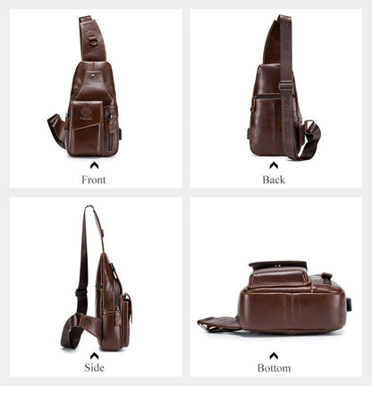 Men's Sling Backpack, 100% Genuine Leather Chest bag Crossbody Bag Shoulder Bag