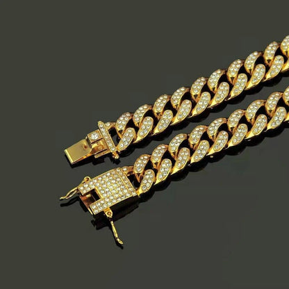 Luxury Dog Collar Diamond Chain Cuban Gold Rhinestones Pitbull Cat Necklace Gold