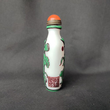 Chinese Carved Snuff Bottle Glass Beautiful Collection Dragonfly Lotus Odonata