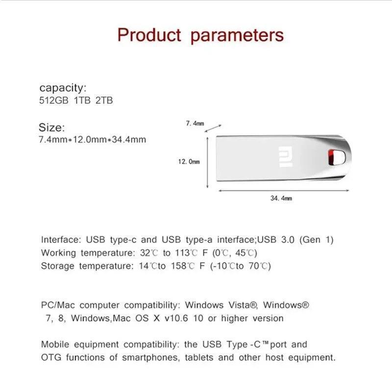 2TB 1TB Metal USB 3.0 Pen Flash Drive Memory Stick Thumb U Disk Pc Laptop