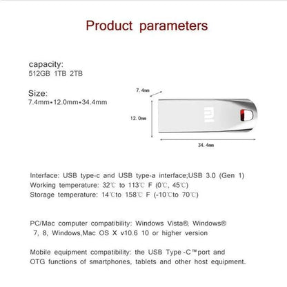 2TB 1TB Metal USB 3.0 Pen Flash Drive Memory Stick Thumb U Disk Pc Laptop