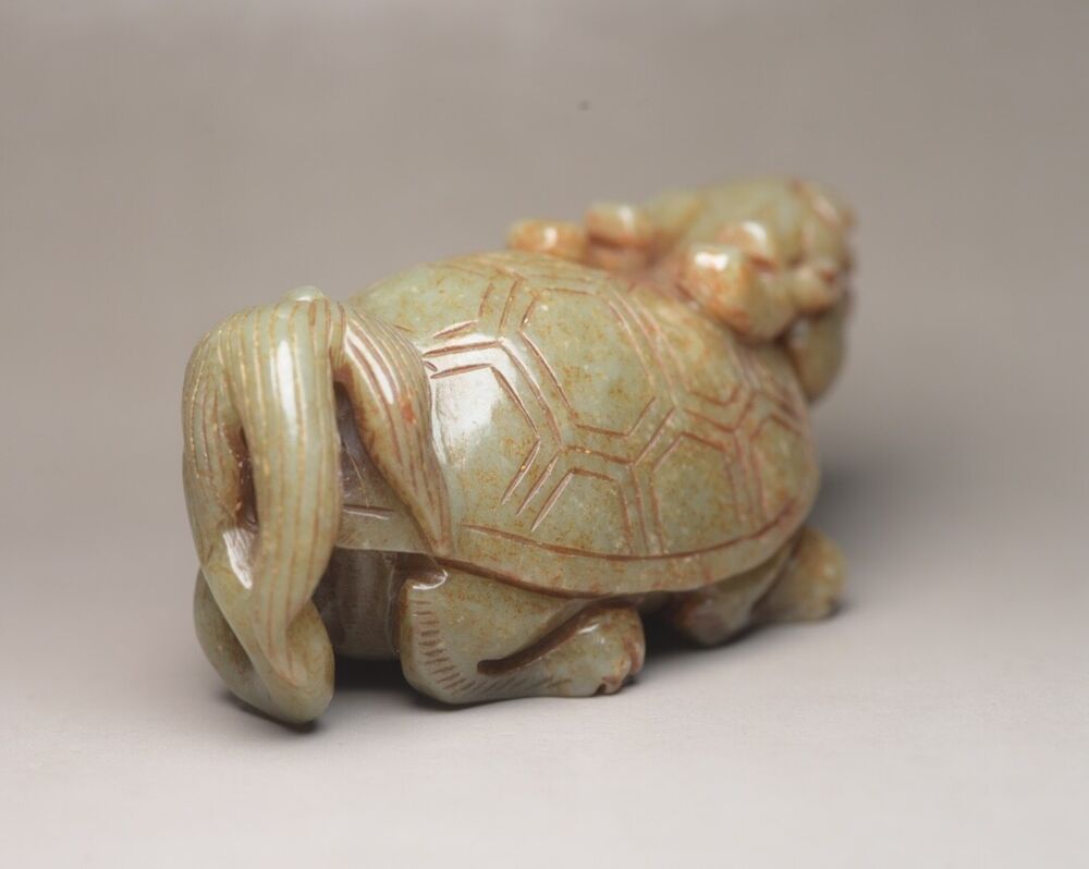 Antique Chinese Old Hetian Jade Carved Nice Dragon Turtle Statue Decor Figurine
