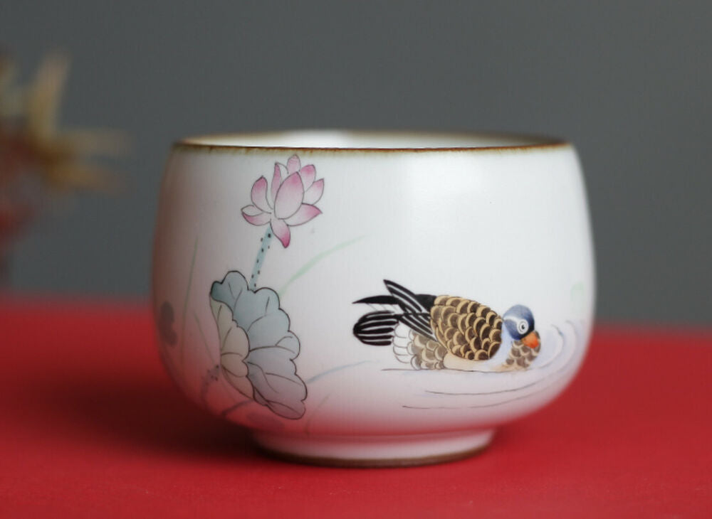 2pcs China Song Dynasty Antique master tea cup ruyao mandarin duck ceramic cup