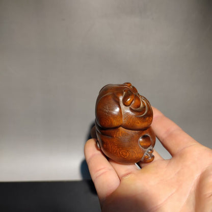 cute wooden statue dog foo statuette bulldog shapes for crafts sculpture gift