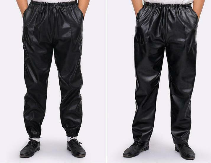 Mens Faux Leather Pants Fashion Motorcycle Loose Fit Work Winter Trousers New #