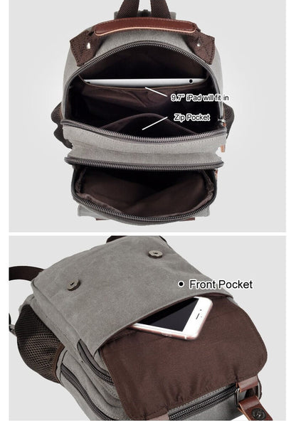 Convertible Canvas Small Mini Backpack Rucksack Chest Pack Sling Bag Travel