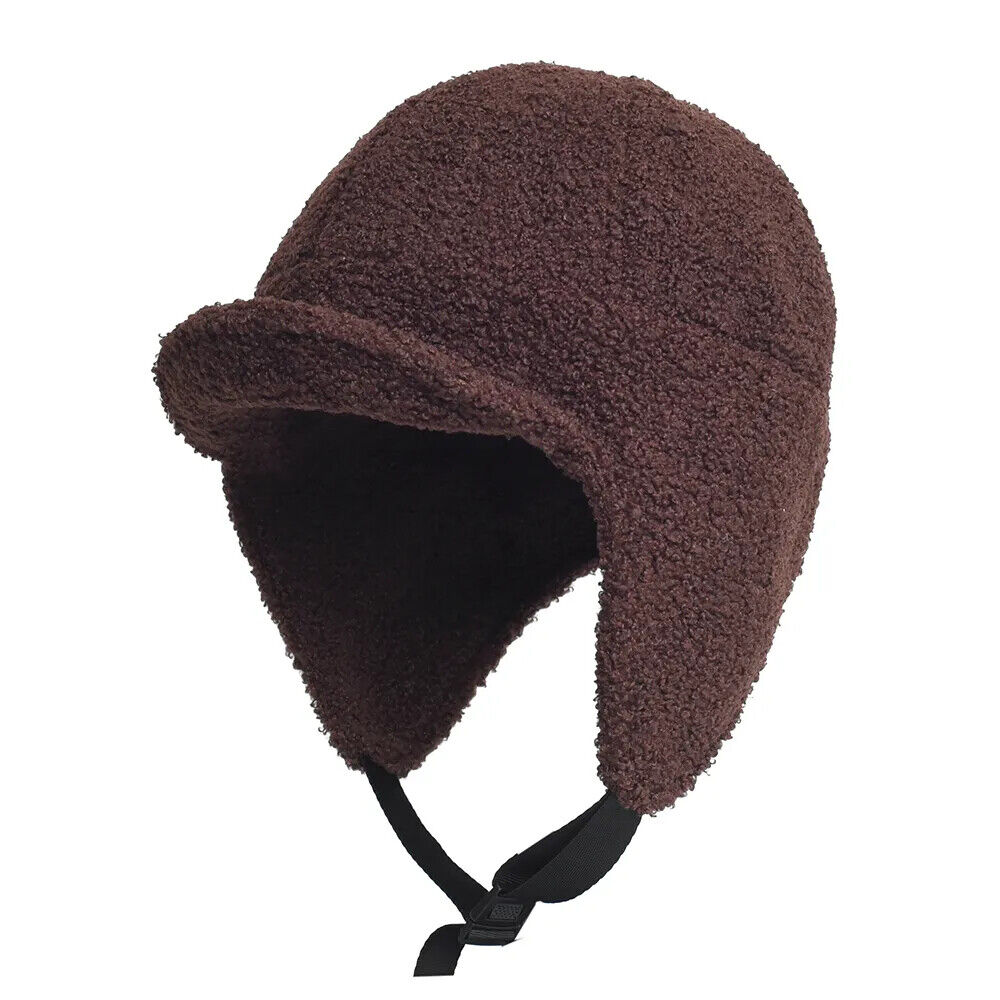 Men Winter Hats W/ Visor Outdoor Fleece Warm Windproof Earflap Skull Cap Trapper