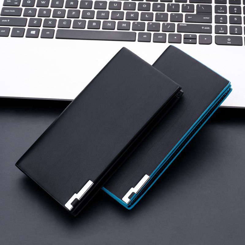 Thin Slim Wallet Long Clutch Bag Coin Purse Cardholder Polyester Black Blue 1 PC