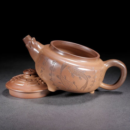 Vintage Chinese Yixing Purple Clay Teapot Zisha Ceremony A Pair Fish Teaware Art