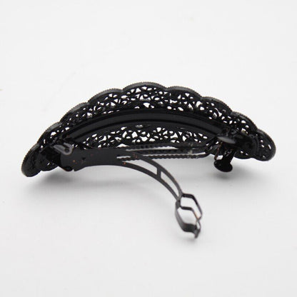 Women Hair Clips Metal Antique Black Silver Rhinestones Hairwear Barrette 10x4cm