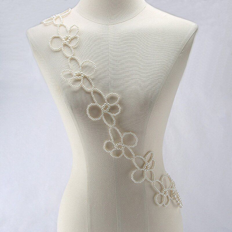 Women Belt Fashion Decorative Harness Waist Chain Strap 120cm Alloy Pearl Flower