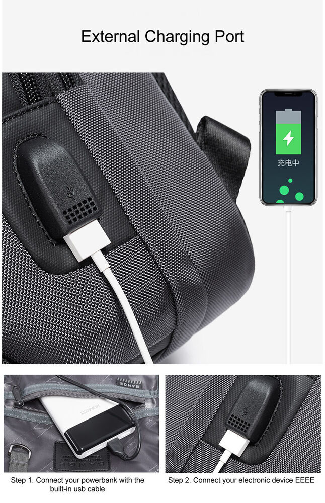 Charging Port Water Resistant Chest Pack Sling Bag Crossbody Backpack Business