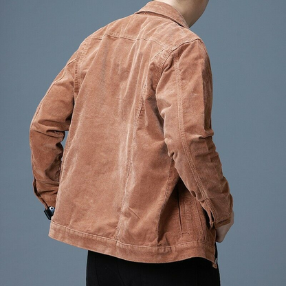 Men's Corduroy Jacket Single Breasted Tooling Outwear Slim Fit Retro style Coat