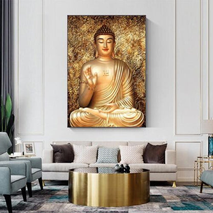 Gold Color Canvas Buddha Painting Printed Giclee Printing Home Decor Wall Art