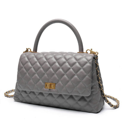 20/26/28 Quilted Real Leather Flap Purse Tote Shoulder Bag Handbag w/ Chains