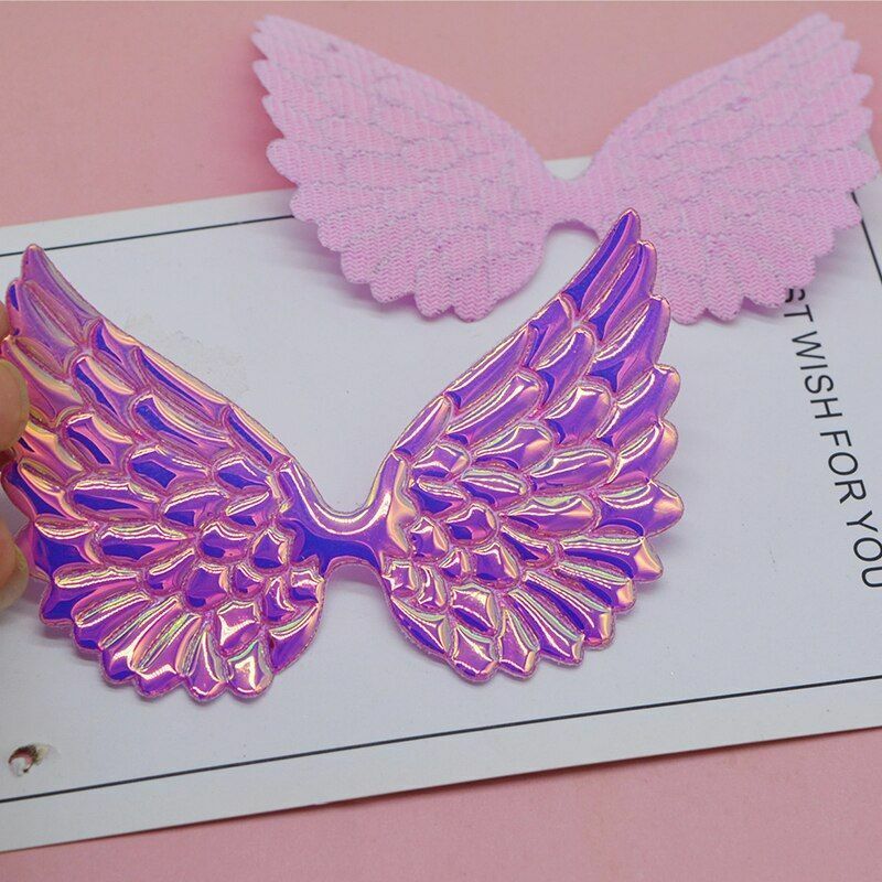 20Pcs/Lot 9.5x6.5cm Shiny Angel Wing Padded Appliques DIY Bow Clips Accessories