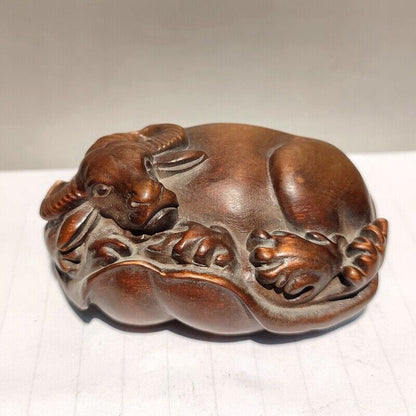 Chinese Old Boxwood hand carved wooden african statues decor statue cattle gift