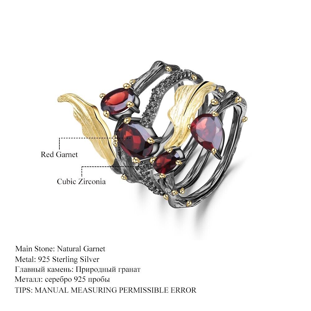 Natural 2.75Ct Red Garnet Gemstone Solid 925 Sterling Silver Vintage Ring