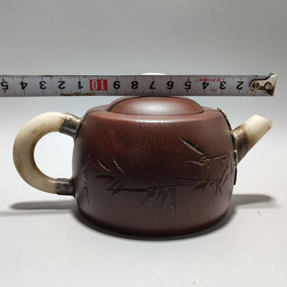 Vintage Chinese Yixing Purple Clay Teapot Zisha Ceremony Ceramic Bamboo Tea Set