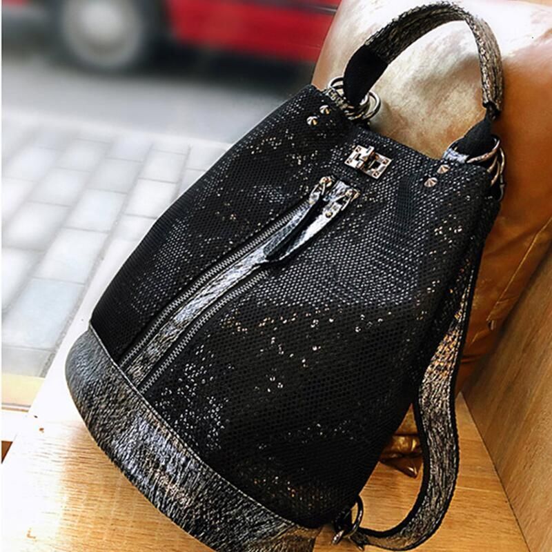 Sequins Leather Laptop Backpack Personality Lock Anti Theft Travel Back Pack 1PC