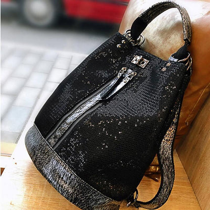 Sequins Leather Laptop Backpack Personality Lock Anti Theft Travel Back Pack 1PC