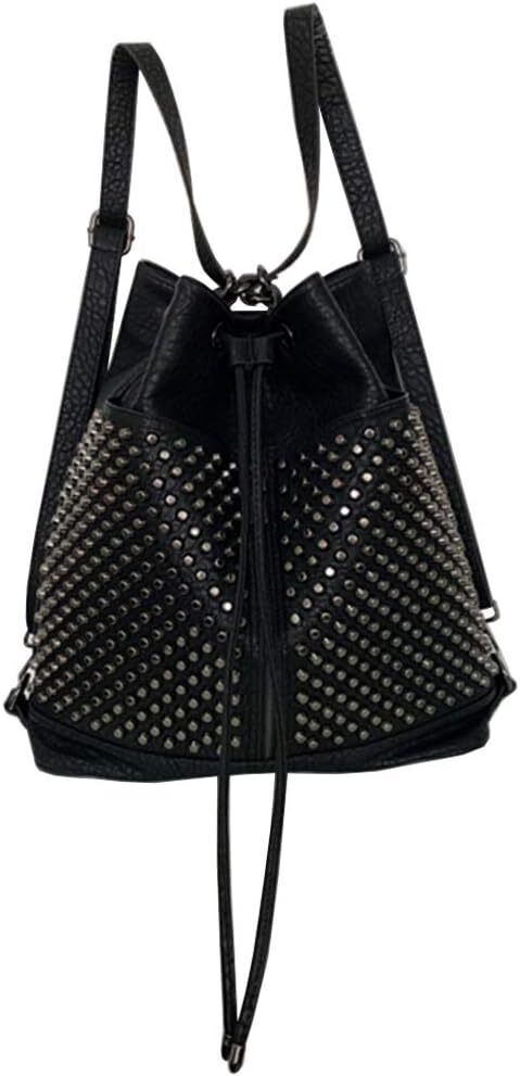 Chikencall Over-size Studded Bucket Bag for Women,3 Ways Multifunction Black
