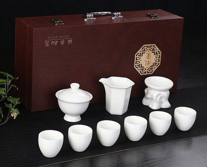 Hand covered bowl tea cup pure white fat jade porcelain gift box set