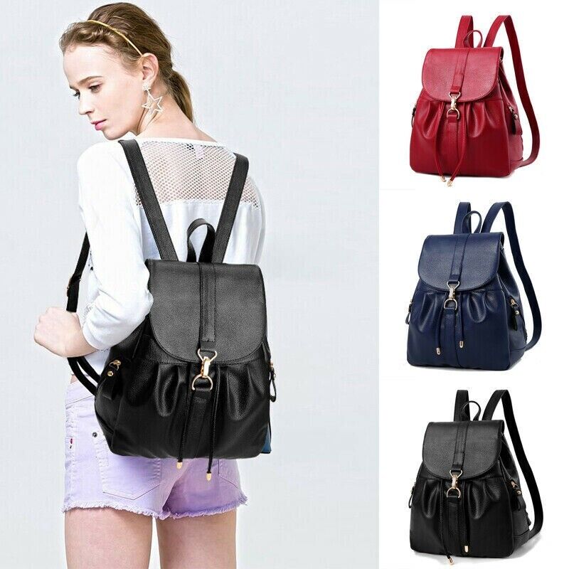 New Women's Ladies Casual Backpack Drawstring School Shoulder PU Leather Bag