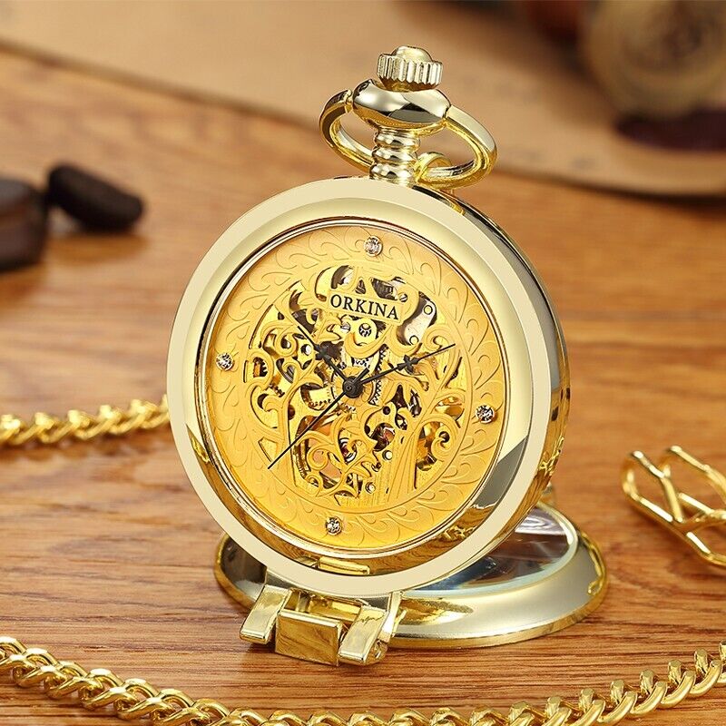 Retro Hollow Pocket Watch Mechanical Hand Wind With Fob Chain For Men And Women